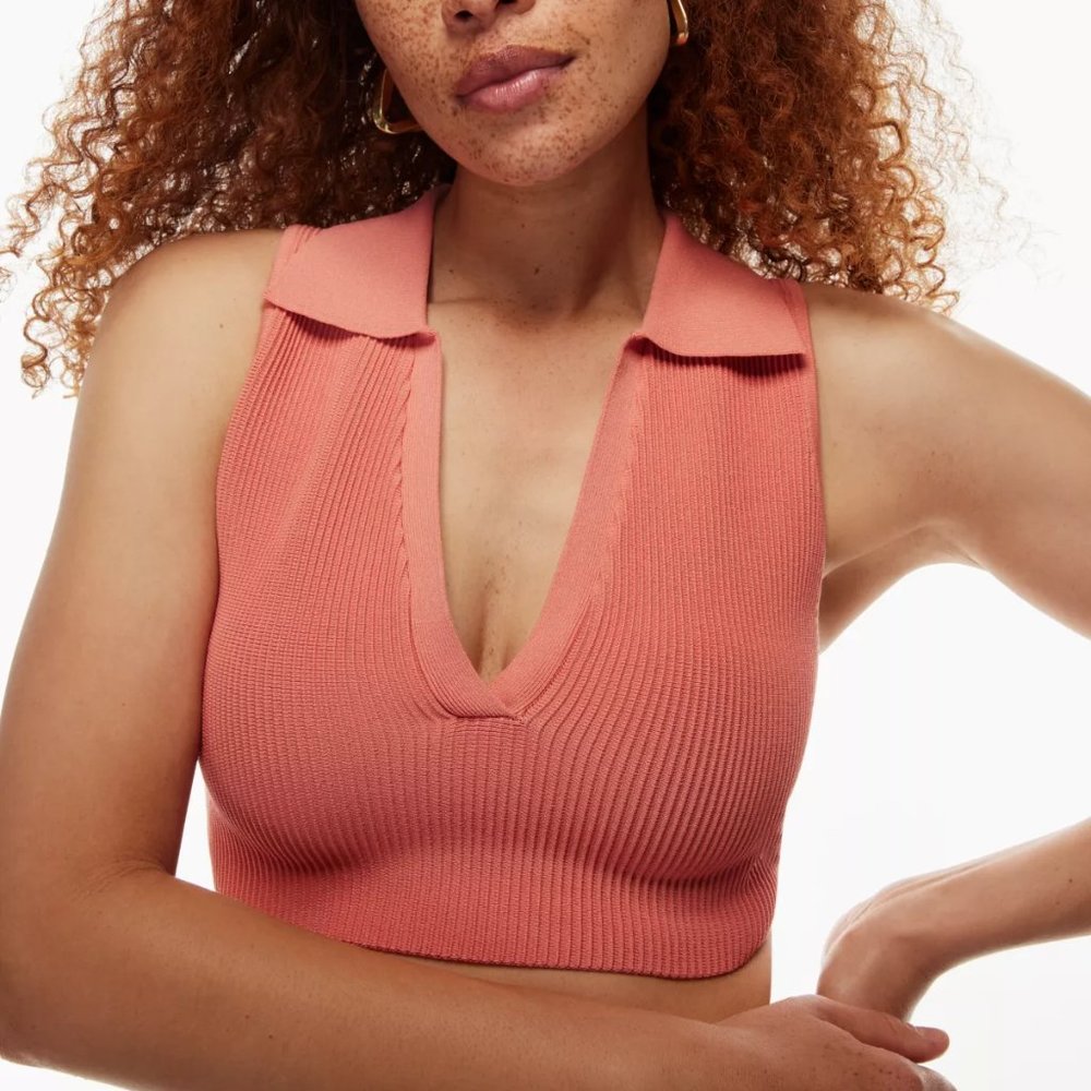 Babaton Sculpt Knit Cropped Polo Tank